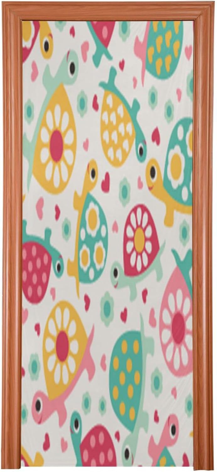 Pink Cute Turtle Halloween Door Cover - 32x79in Stretch Fabric