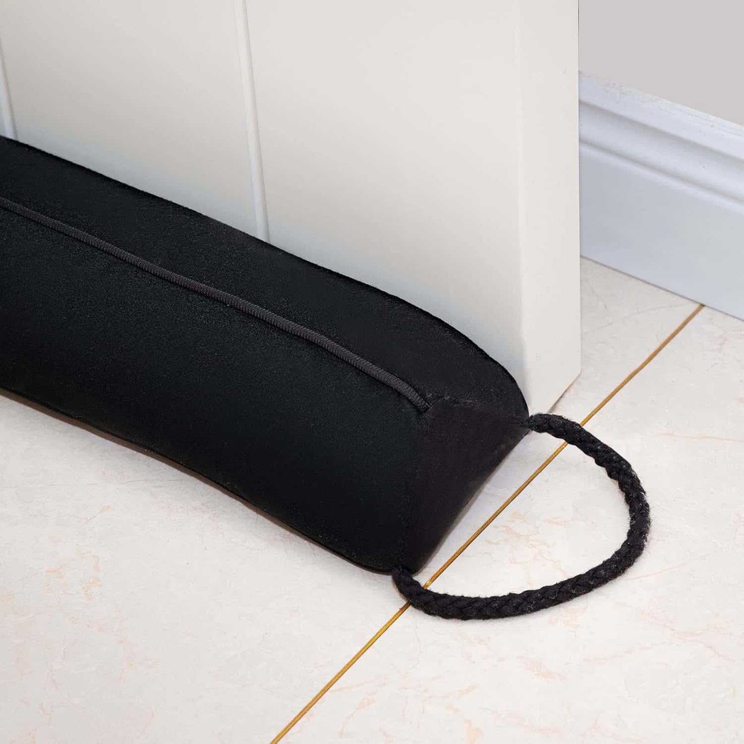 Marwood 38 Inch Under Door Draft Stopper with Hanging Loops - Black