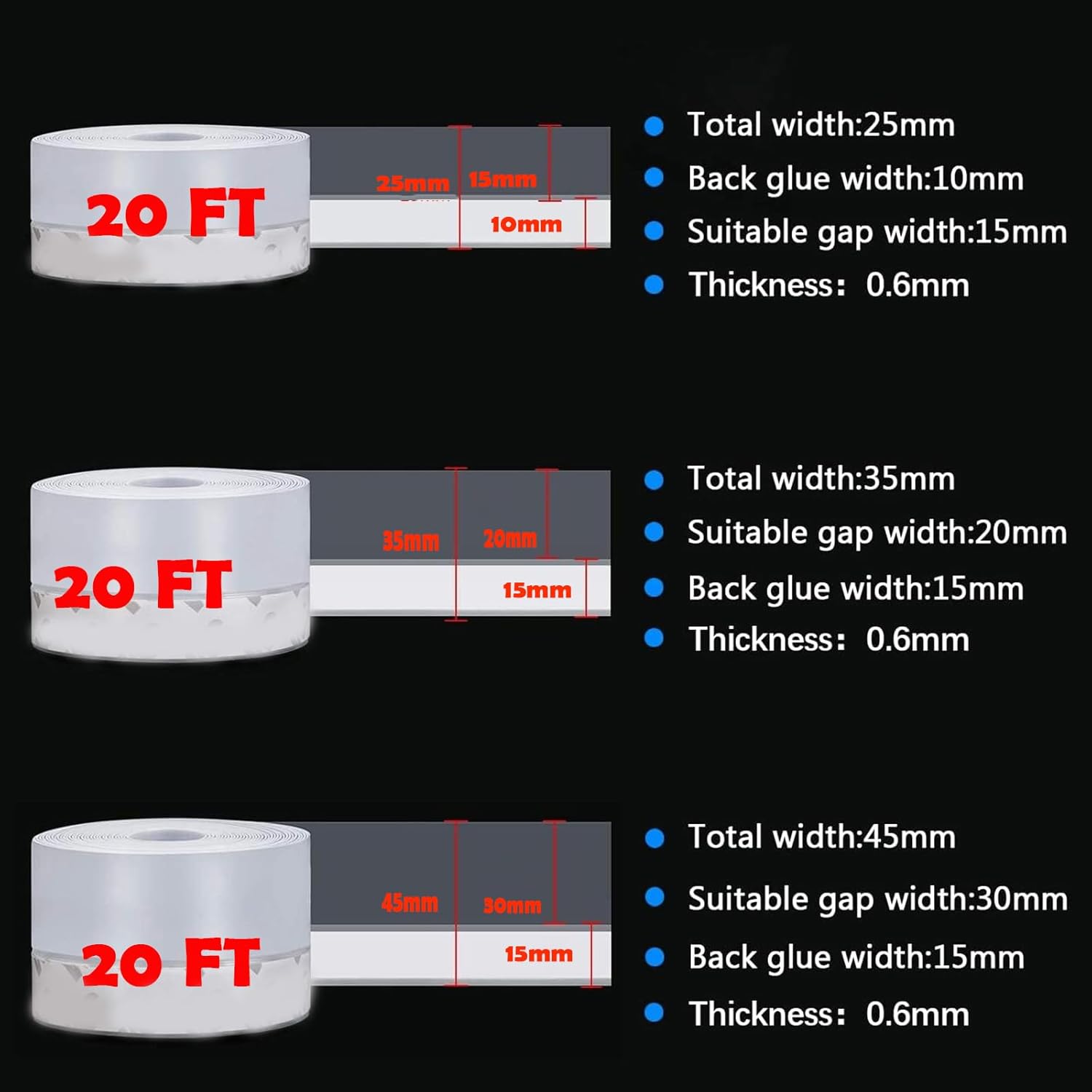 YIZHONG 20 Ft Door Draft Stopper Silicone Seal Strip