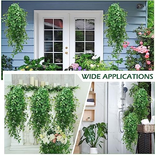 Hoteam 12 Pcs Artificial Hanging Plants Fake Ivy Vines with Green Leaves for Indoor Outdoor Walls Decor
