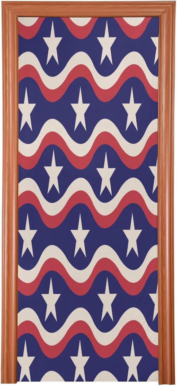 Susiyo Fag White Stars Halloween Door Cover Stretch Fabric Backdrop for Home Party Decoration