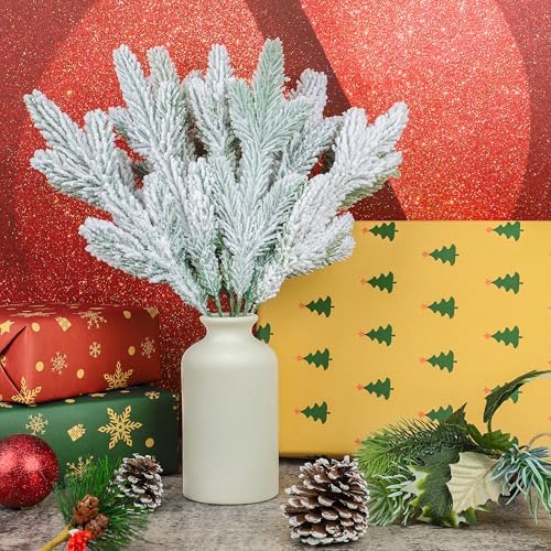 Peony Man Christmas Frosted Pine Branches 15 Pcs