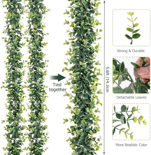 Uqueeten Vines Faux Eucalyptus Garland 59 FT 2 Pack for Wedding Backdrop and Wall Decor