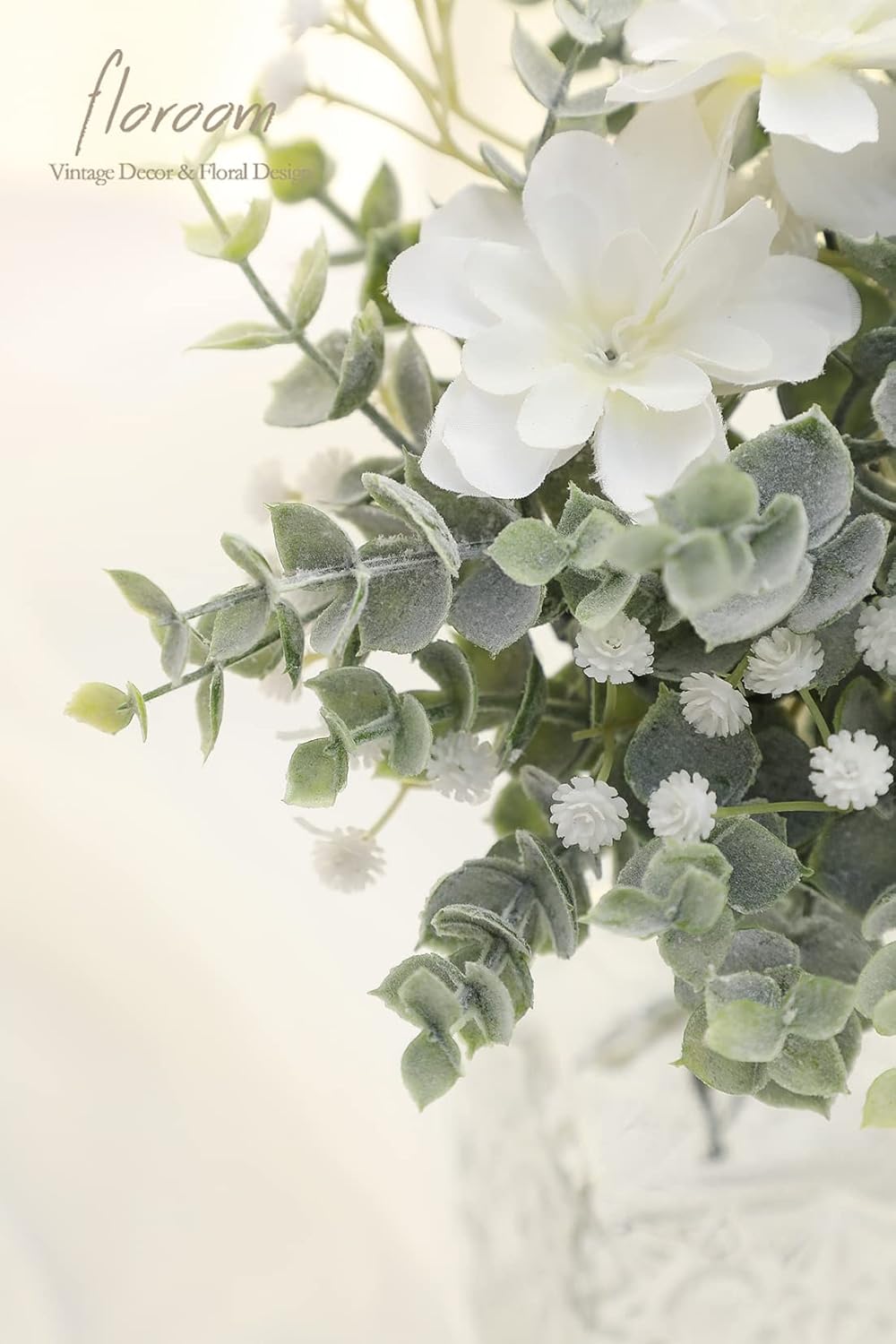 Floroom Artificial Flocked Eucalyptus Stems 18pcs for DIY Wedding Decor