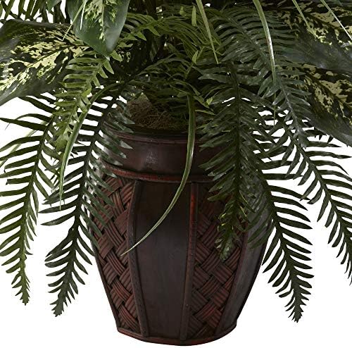 Nearly Natural 3ft Mixed Greens Cattails Artificial Plant with Planter