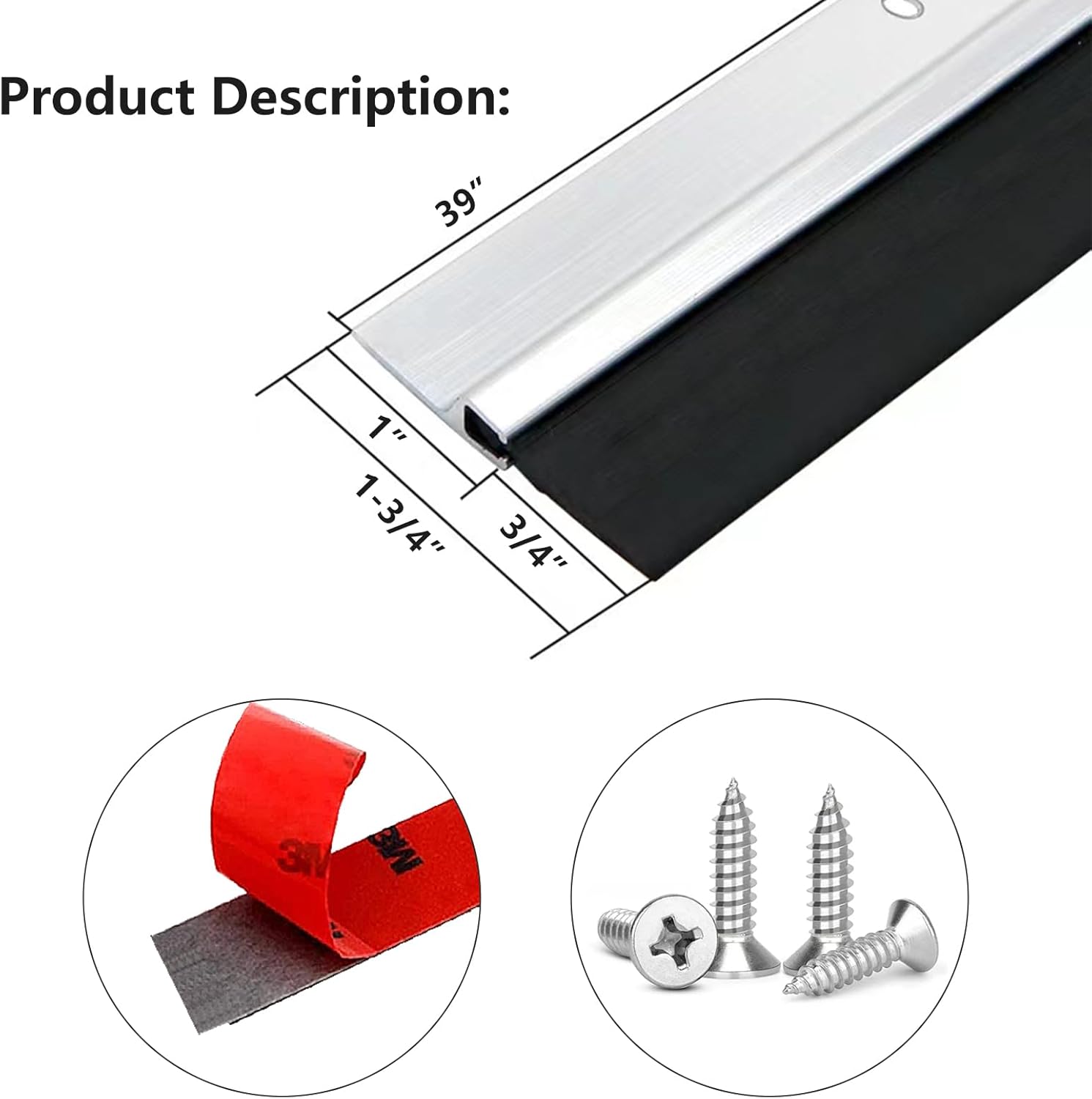 2 Pack Door Draft Stopper with Strong Adhesive Aluminum Seal