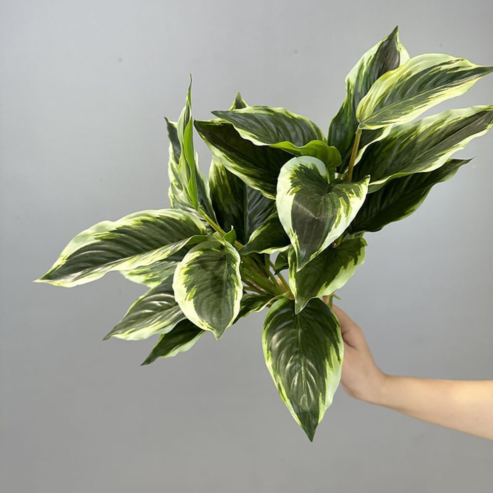 2 Pack Variegated Hosta Artificial Plants 1771in UV Resistant Greenery