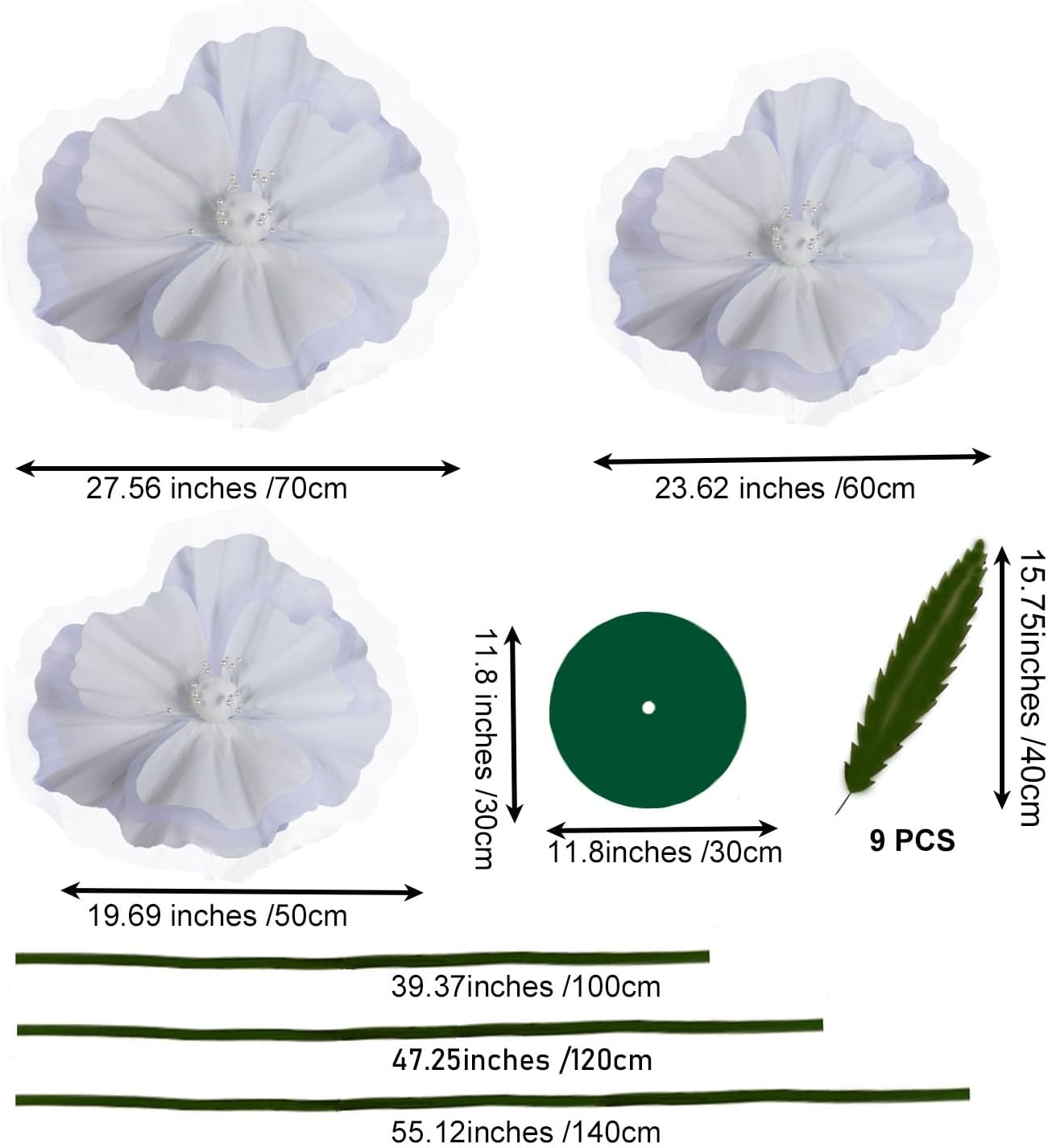Giant White Flowers for Decor with Stand