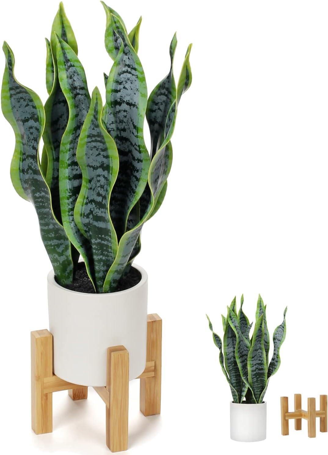 Hollyone Artificial Snake Plant with Solid Wood Stand