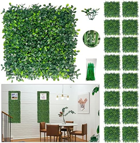 Bybeton Artificial Grass Wall Panels 10x10 16Pcs Boxwood Privacy Faux Green Wall Decor