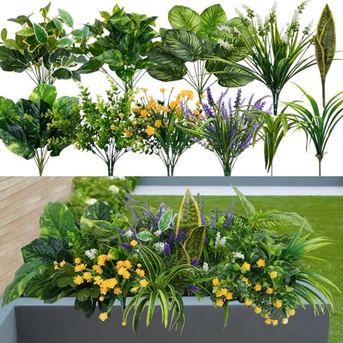 GTIDEA 19 Piece UV Resistant Artificial Plants Outdoor Decor Set