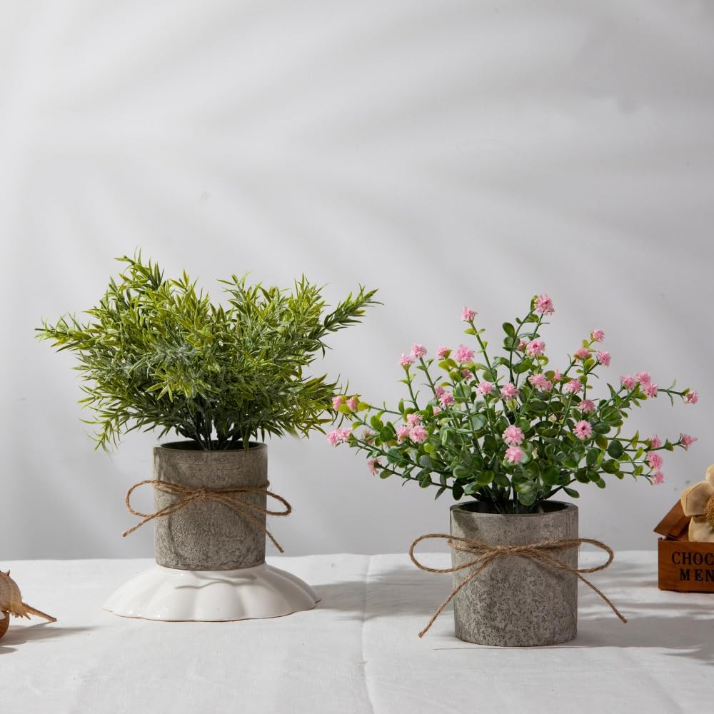 LESING 4 Pack Mini Artificial Potted Plants for Home Office Decor