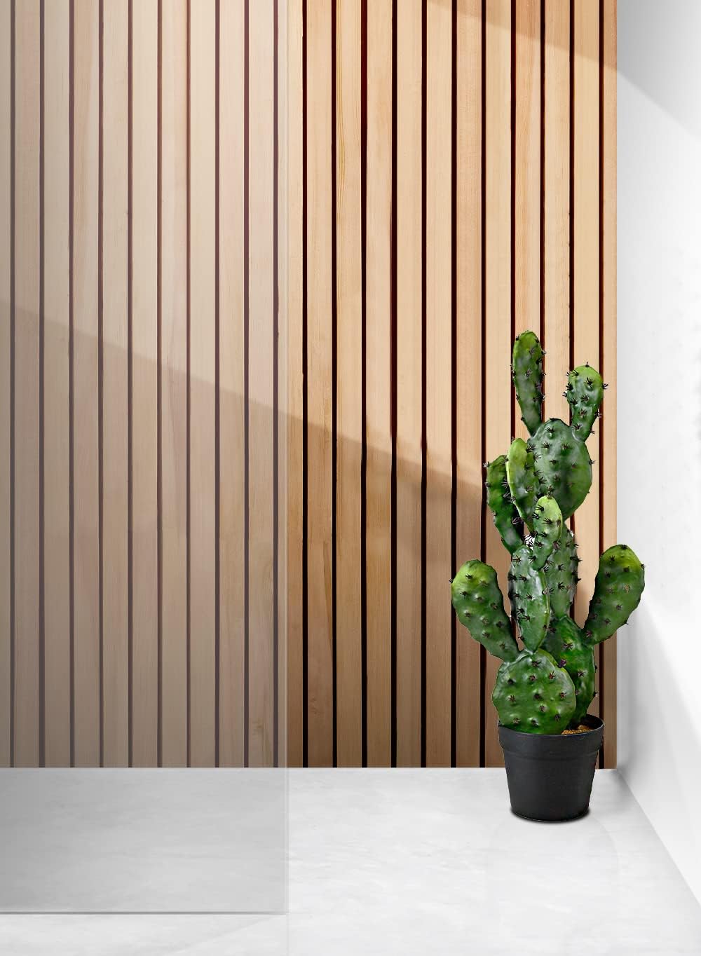 Serene Spaces Living Artificial Prickly Pear Cactus in Black Pot
