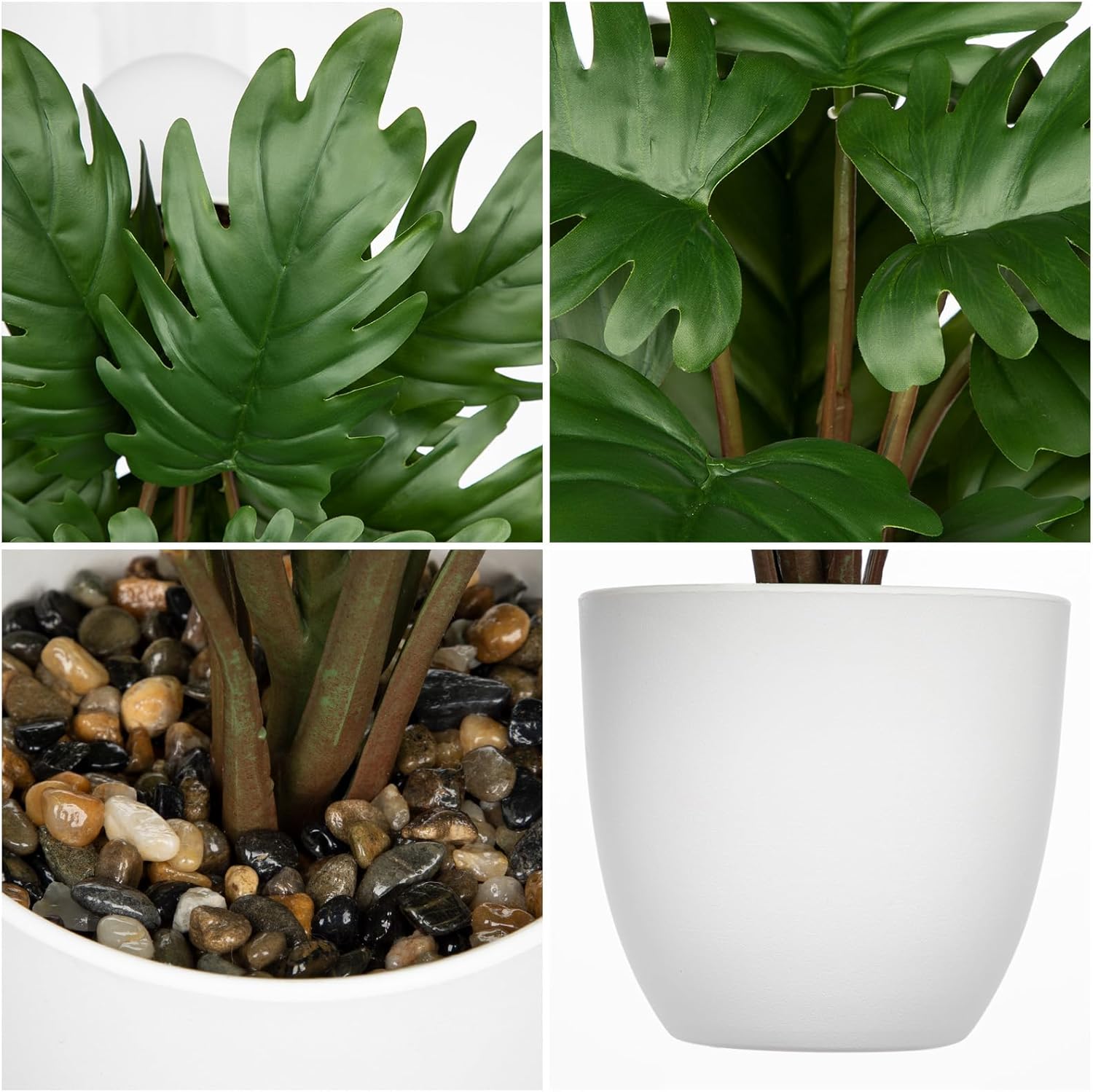 Hollyone Faux Monstera Artificial Plant in White Pot for Indoor Outdoor Decor