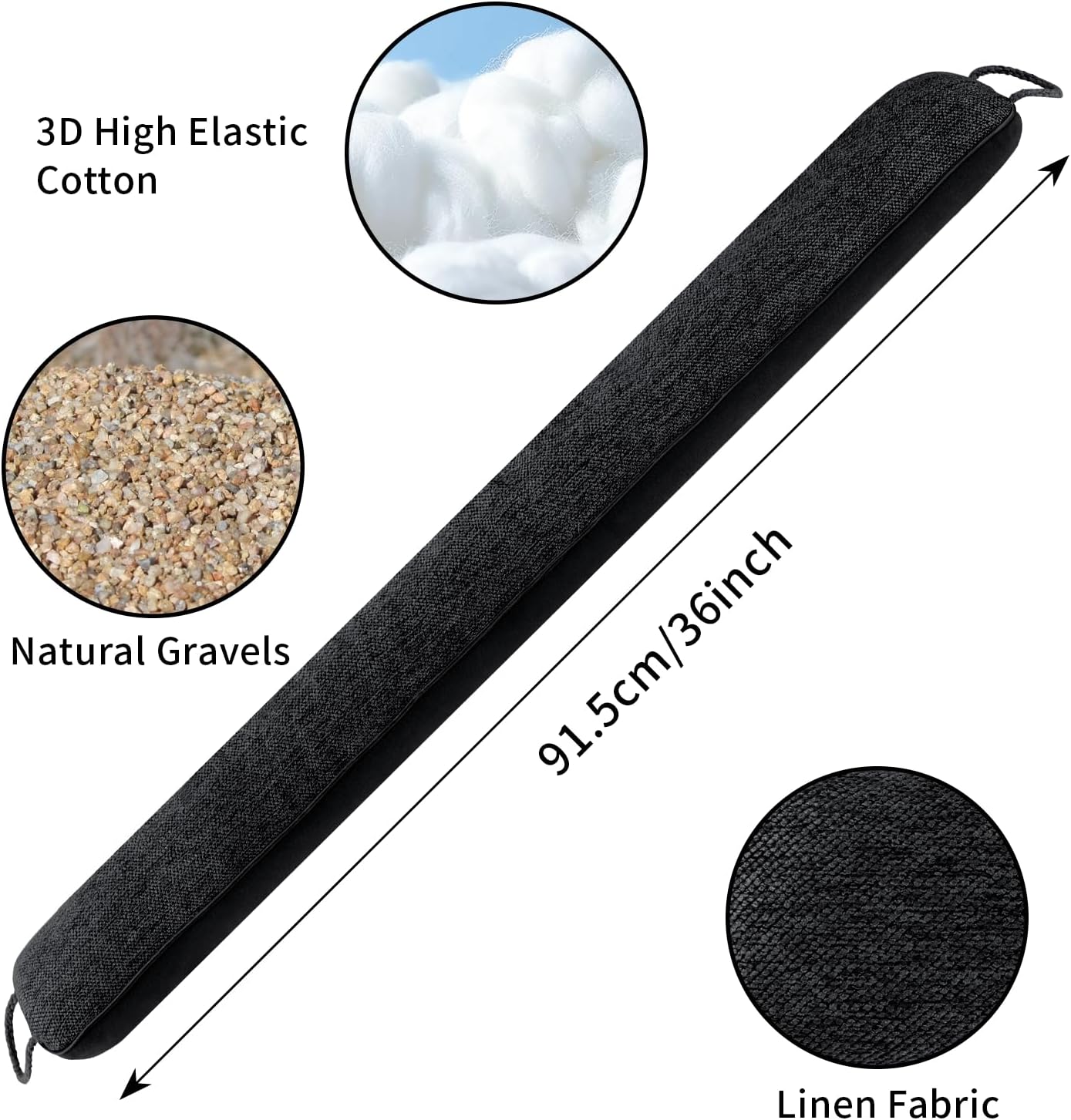 36 Inch Weighted Door Draft Stopper Black