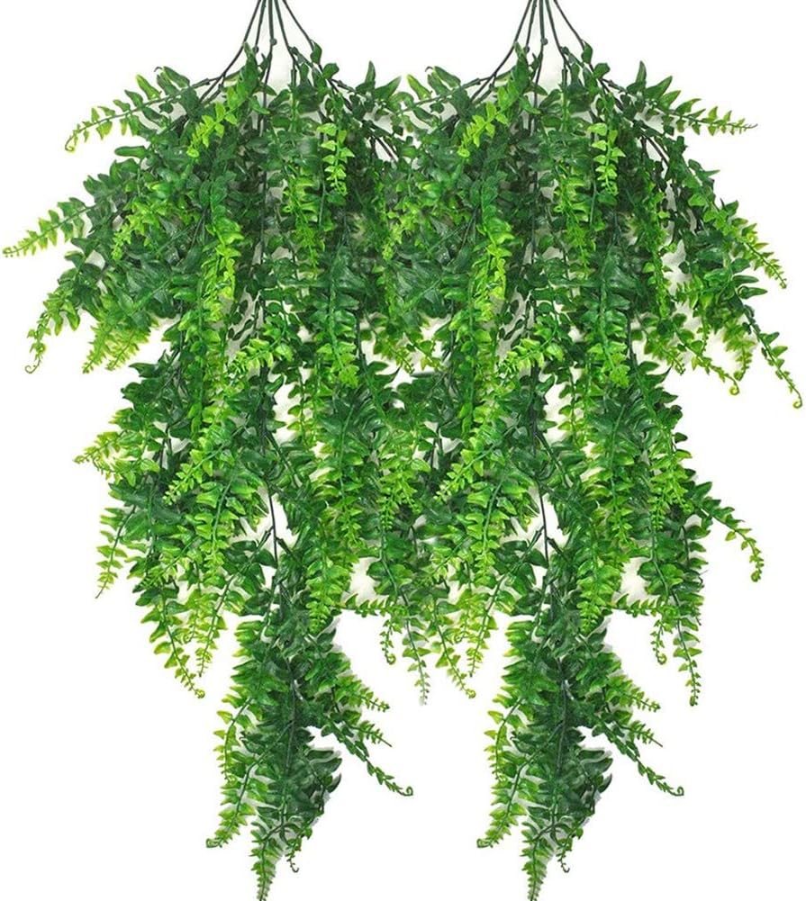 2pcs Artificial Hanging Fern Plants UV Resistant for Indoor Outdoor Dcor