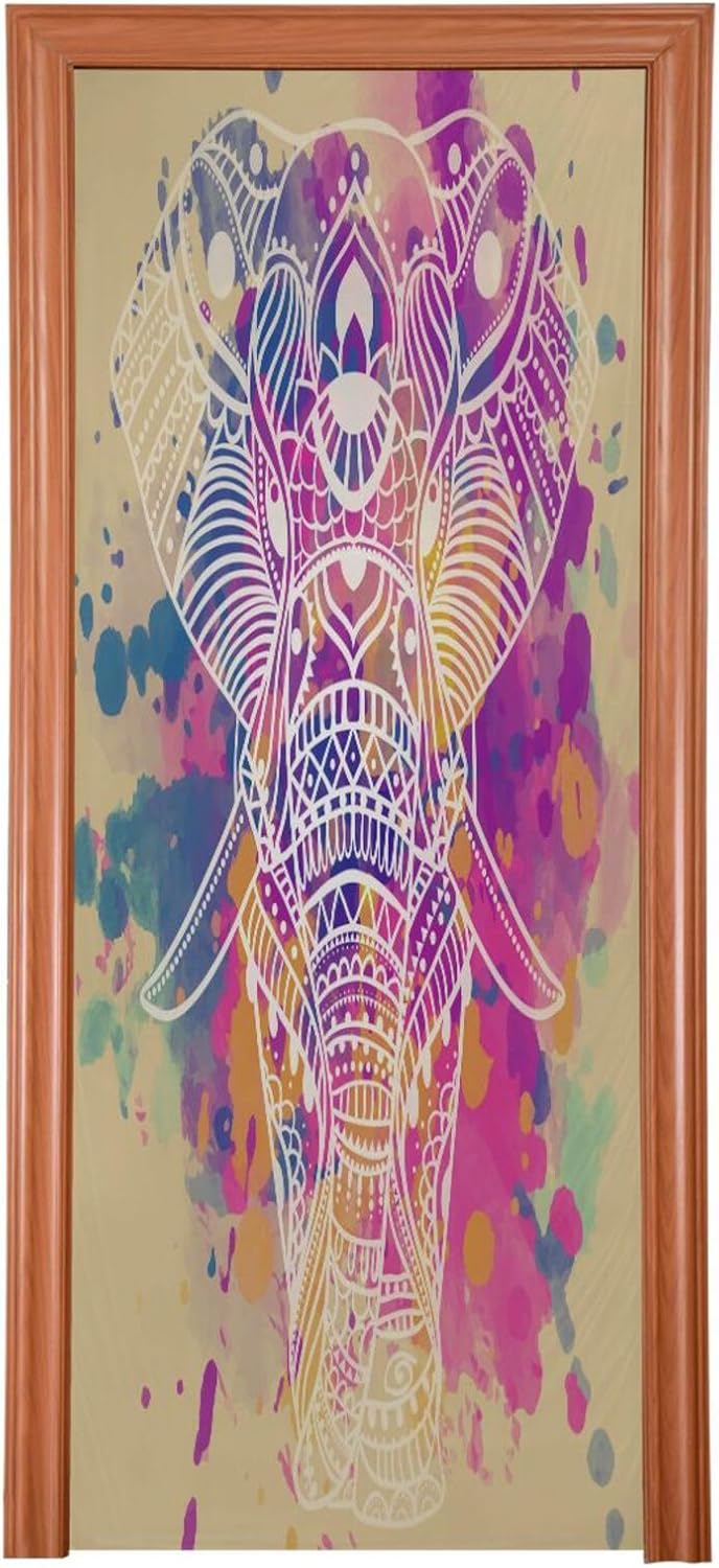 Susiyo Watercolor Elephant Beige Halloween Door Cover 32x79in