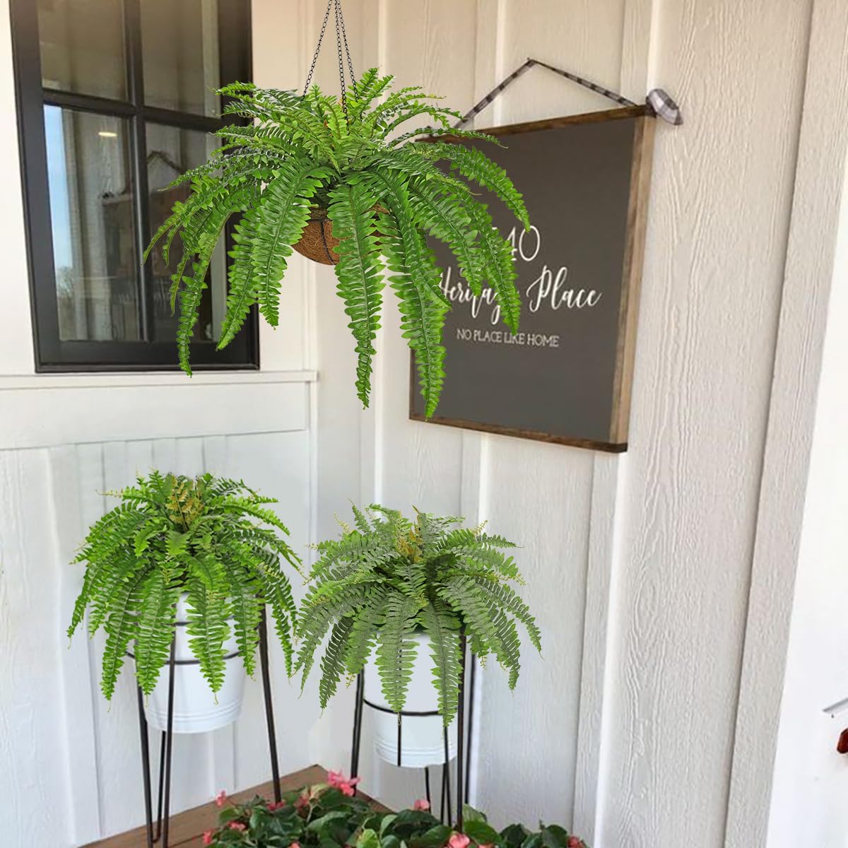 GnFlus Fake Hanging Plants Large Boston Fern Artificial Plants Outdoor Decor