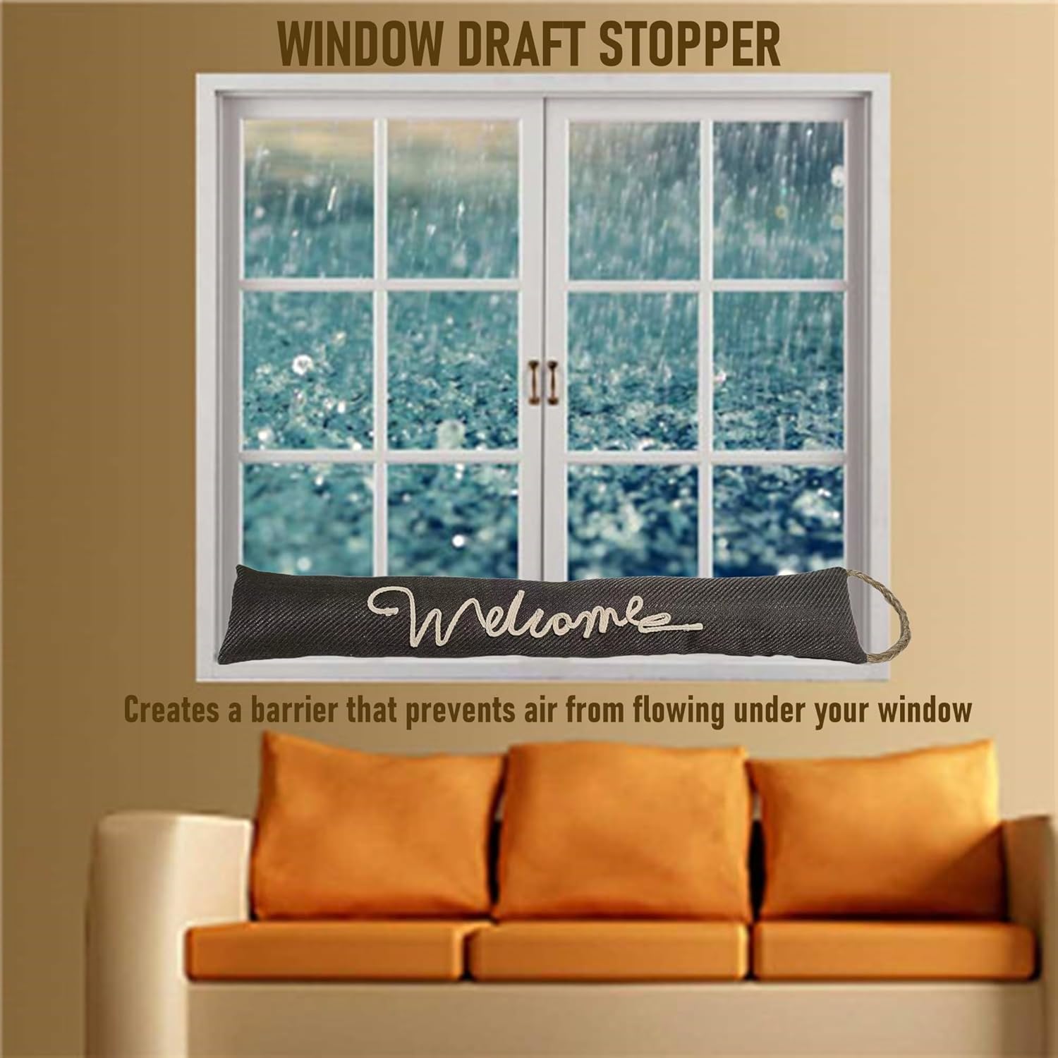 Buracoli Fabric Draft Stopper for Door and Window with Hanging Rope