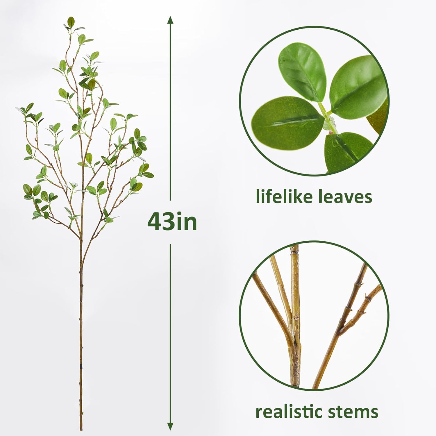 4Pcs 43 Inch Artificial Ficus Branches for Home Office Decor