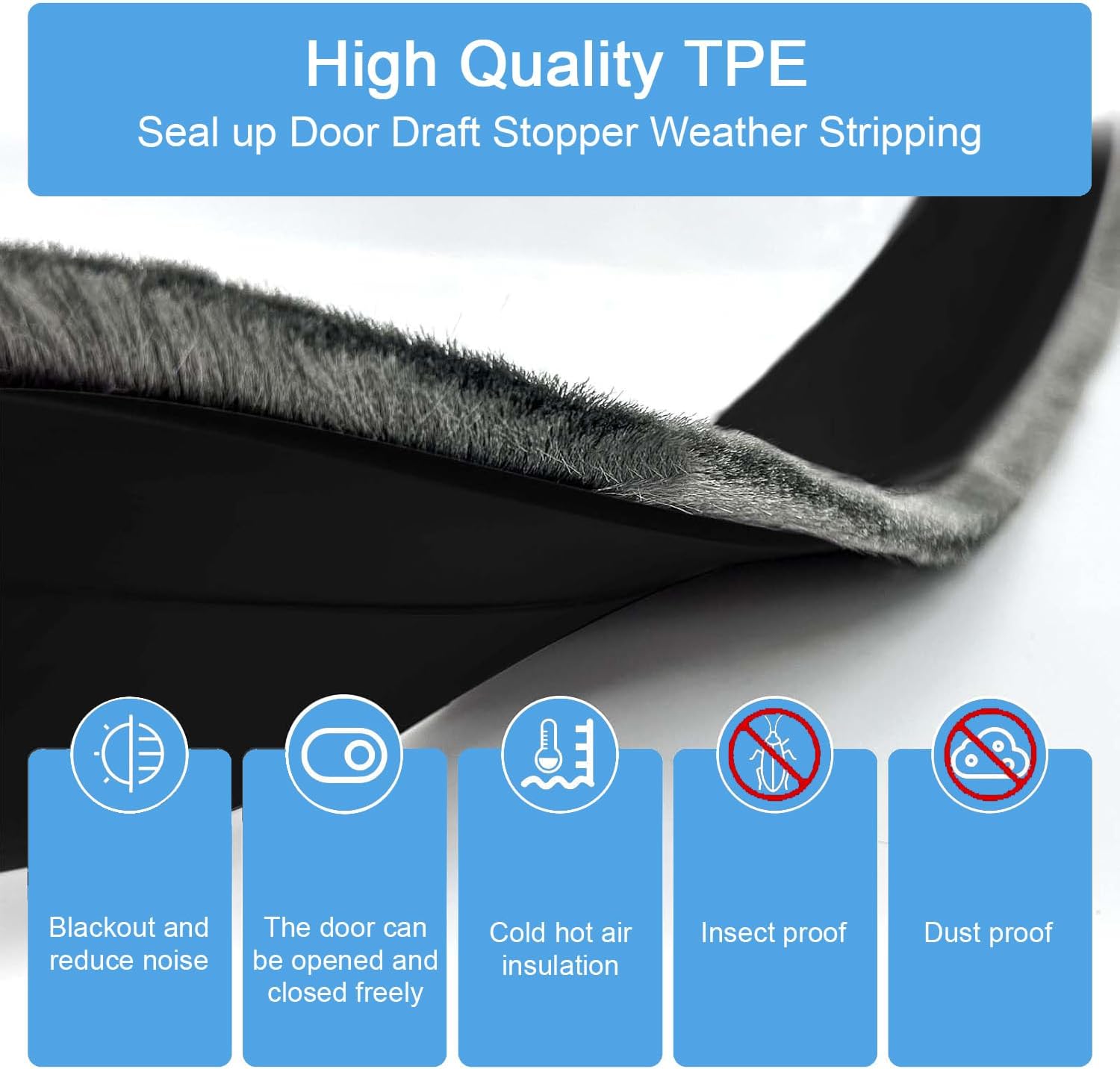 2 PCS Door Draft Stoppers with Brush Soundproof Seal for Doors