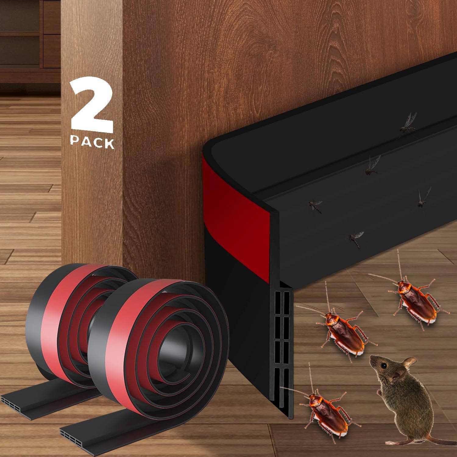 2 PCS Door Draft Stopper Black 2 W x 39 L