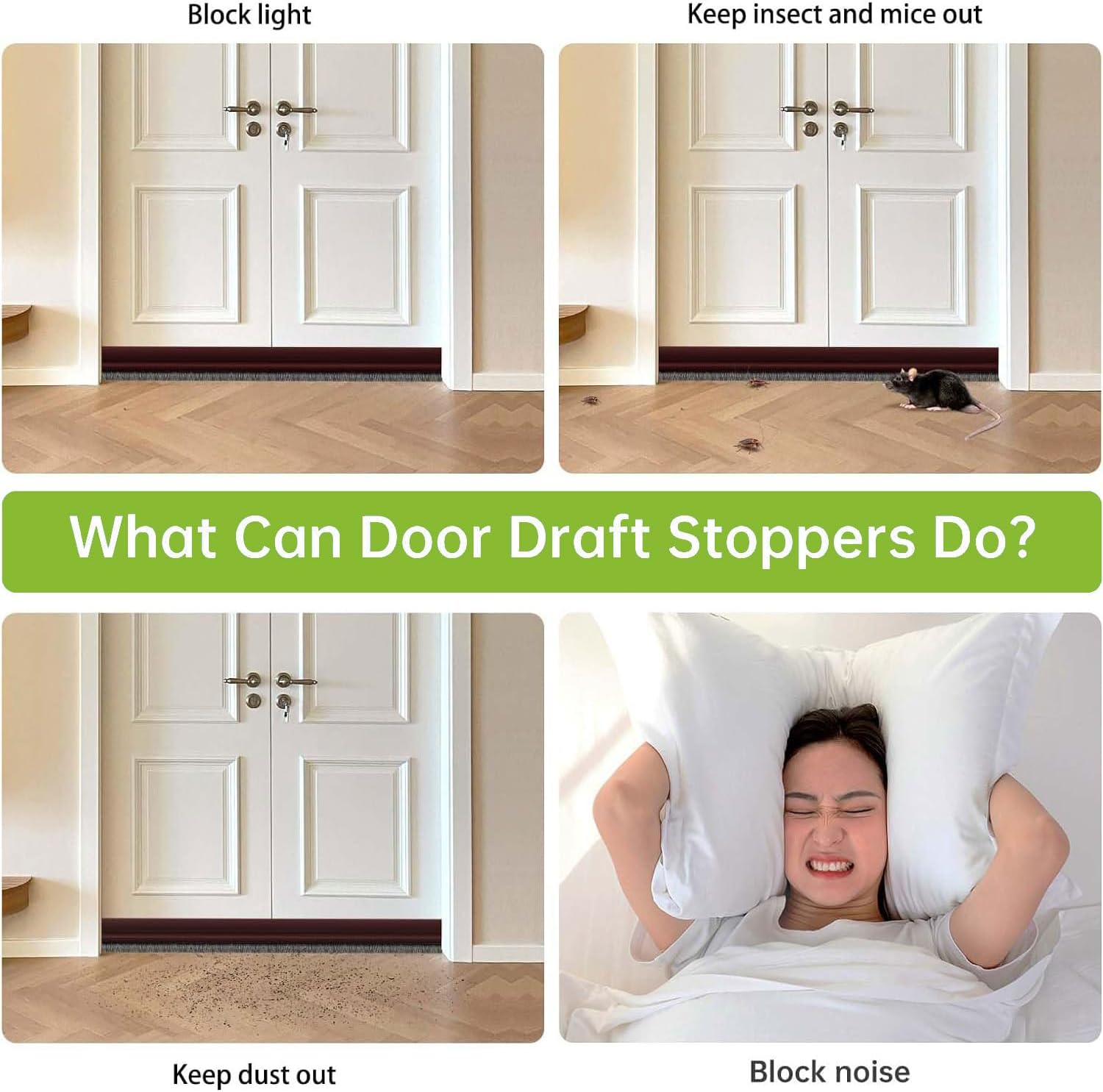 2 pcs Door Sweep Brush Draft Stopper for Bottom Under Door Bug and Dust Blocker 2 W x 39 L Brown