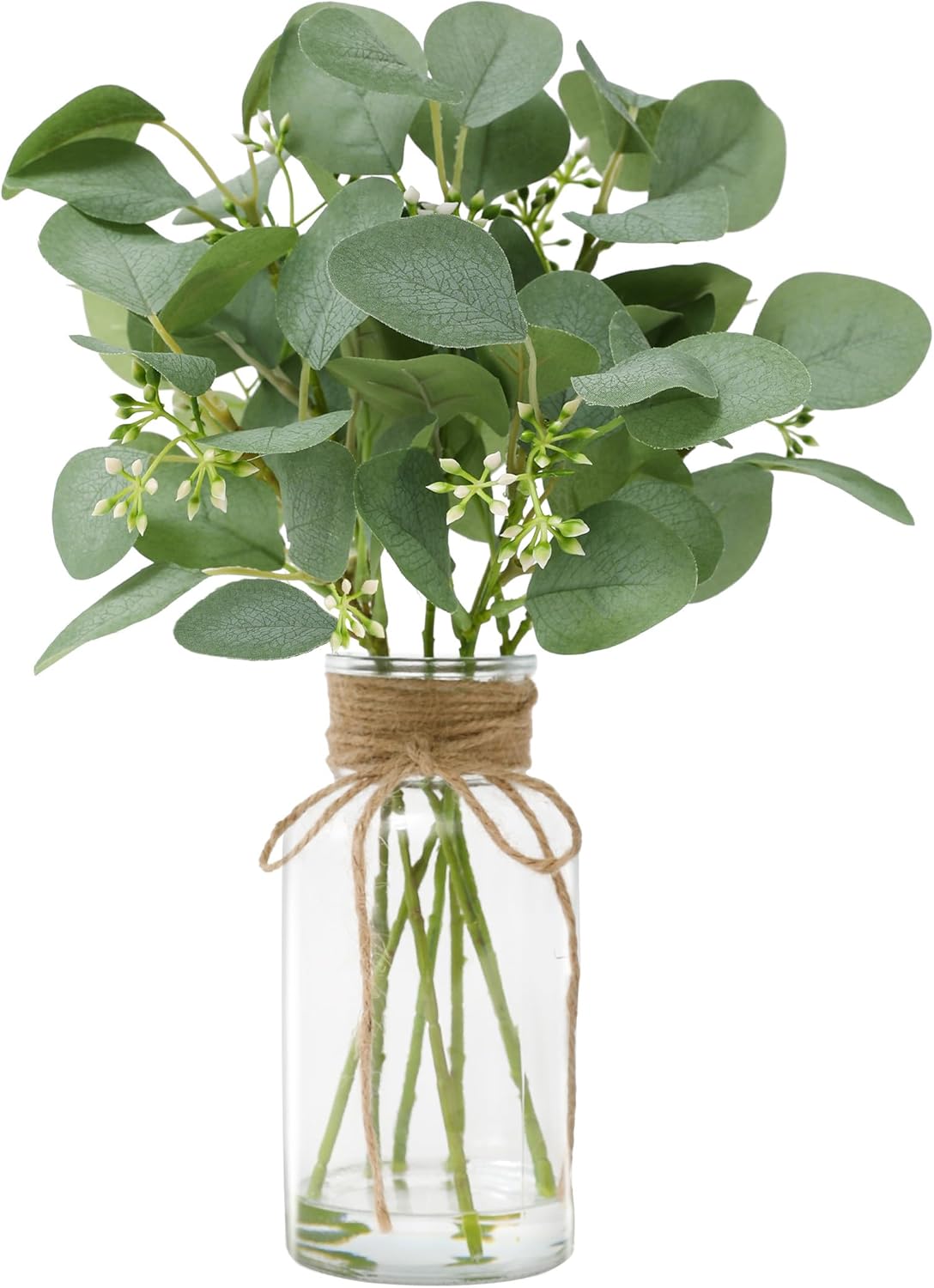 Rosscer Artificial Eucalyptus Stems in Glass Vase with Faux Water