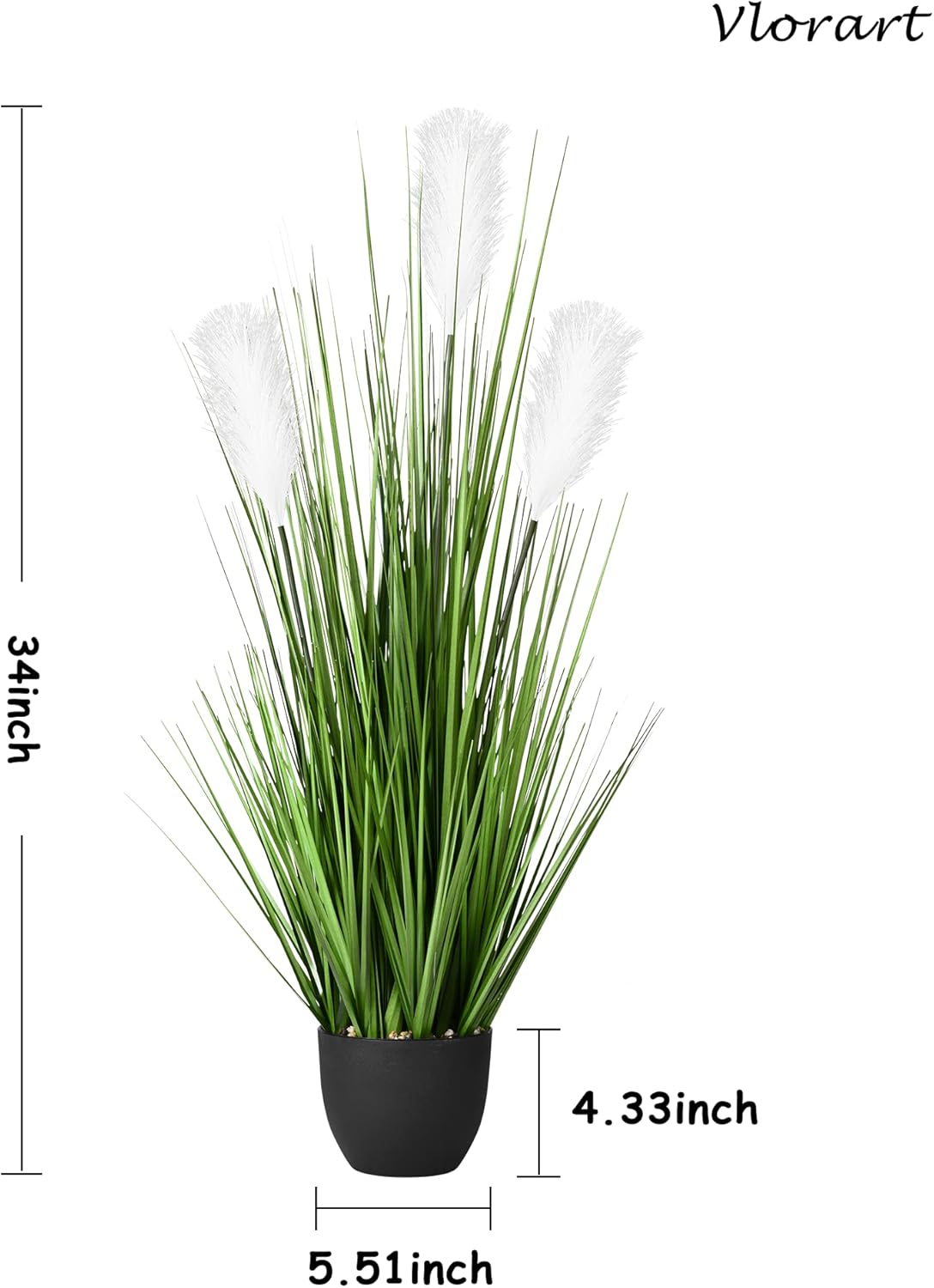 2 Pack 34 Inch Artificial Pampas Grass Plants with Reed Flowers for Home Decorations