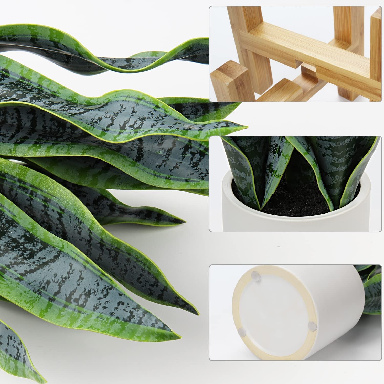 Hollyone Artificial Snake Plant with Solid Wood Stand