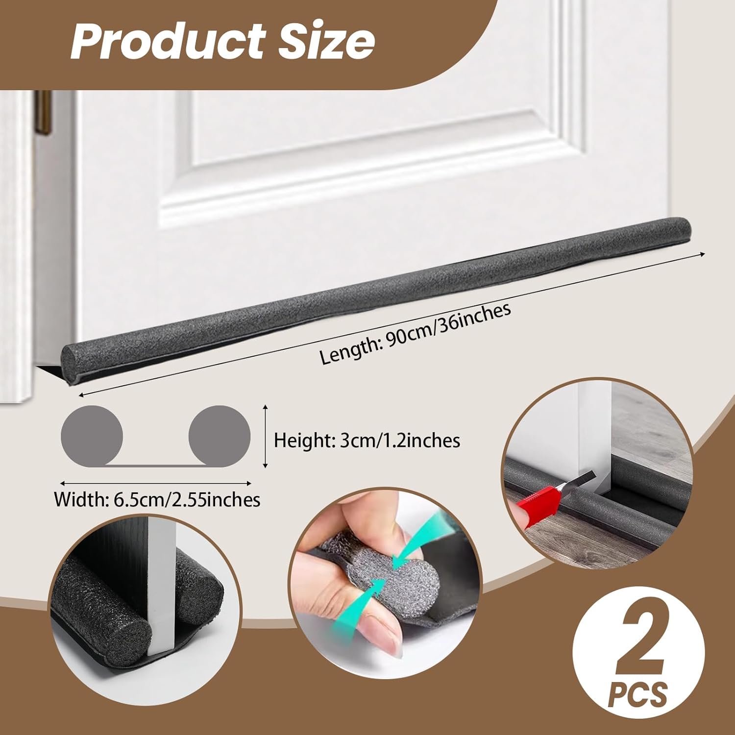 Vrizminfly Under Door Draft Stopper 36 Inch Adjustable Door Sweep Black