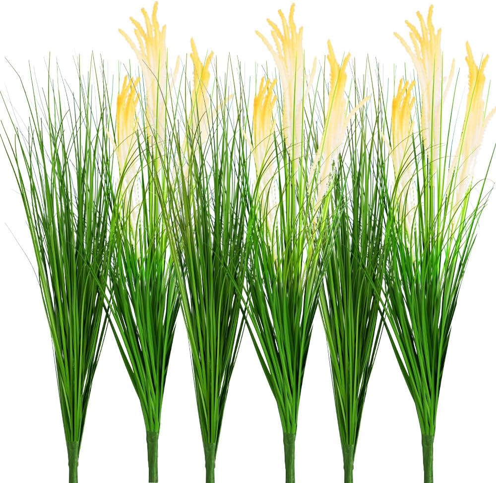 6PCS Artificial Onion Grass Fake Tall Grass for Indoor Outdoor Decor