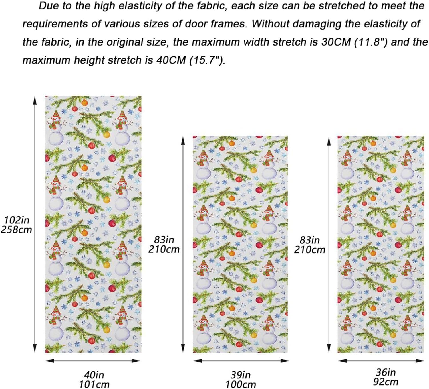 Susiyo Christmas Tree Branch Door Cover with Snowman Design Stretch Fabric 32x79 in