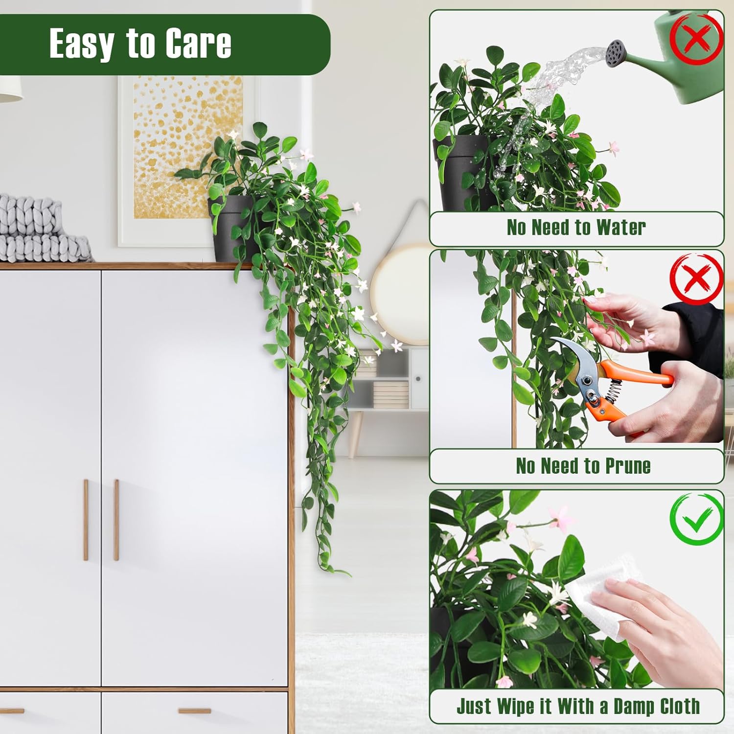 2 Pack Fake Hanging Lysimachia Plants with White and Pink Flowers