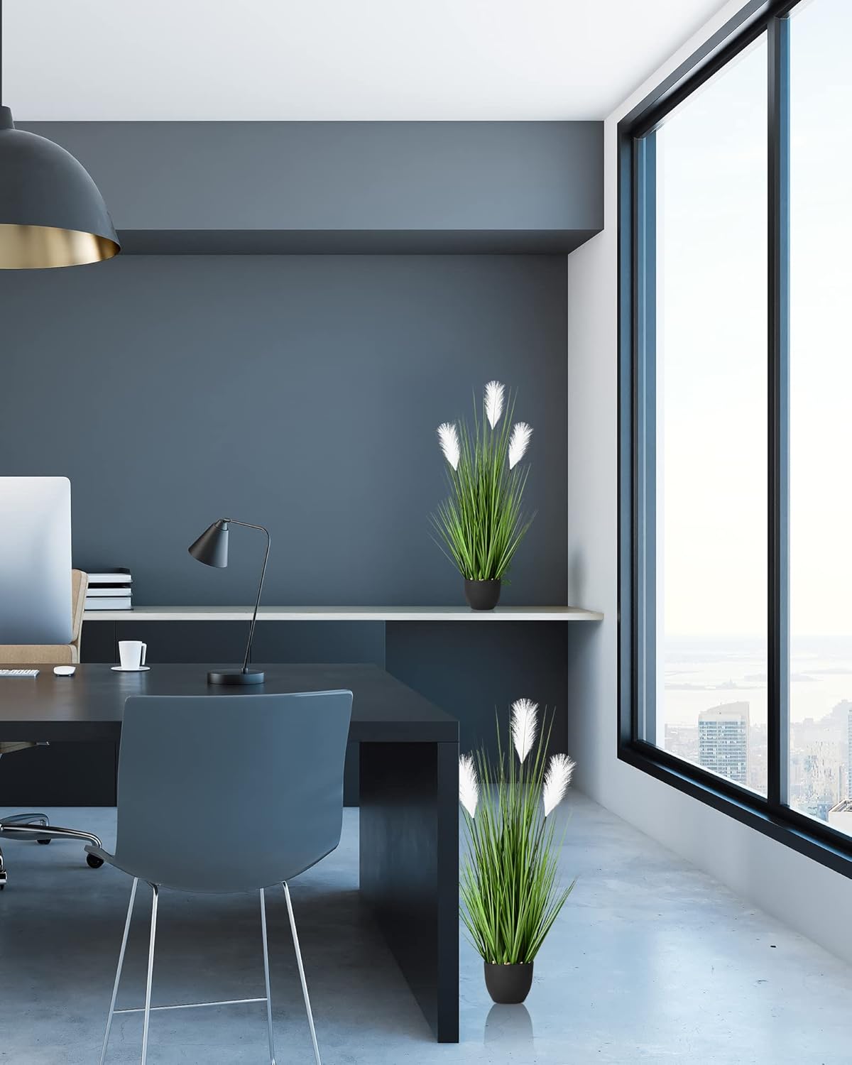 2 Pack 34 Inch Artificial Pampas Grass Plants with Reed Flowers for Home Decorations