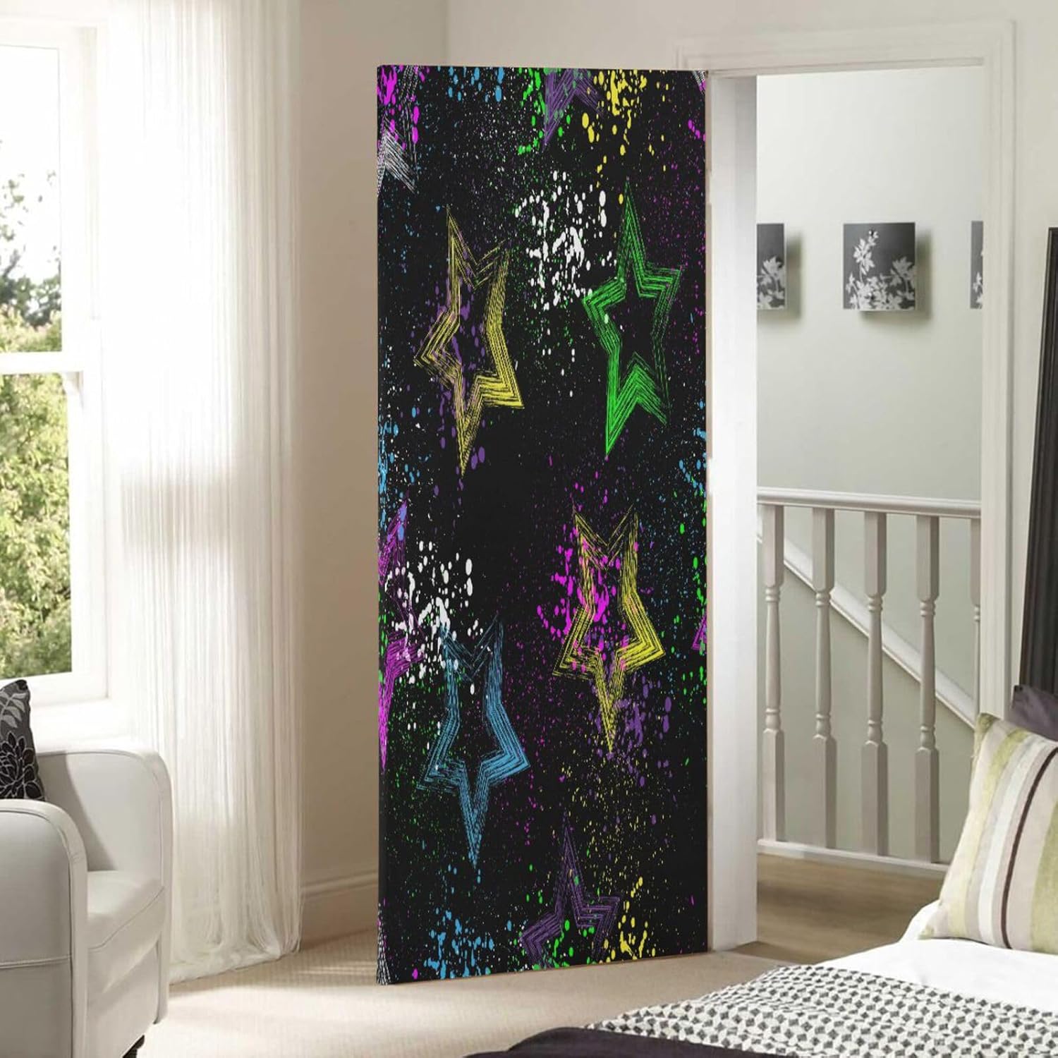 Susiyo Colorful Stars Black Halloween Door Cover