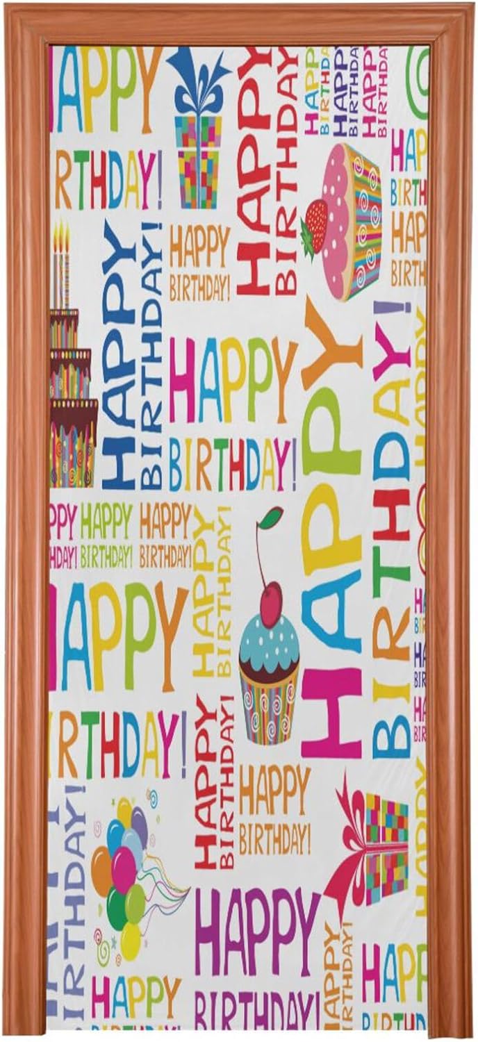 Susiyo Happy Birthday Halloween Door Cover 32x79 in Stretch Fabric Door Decoration