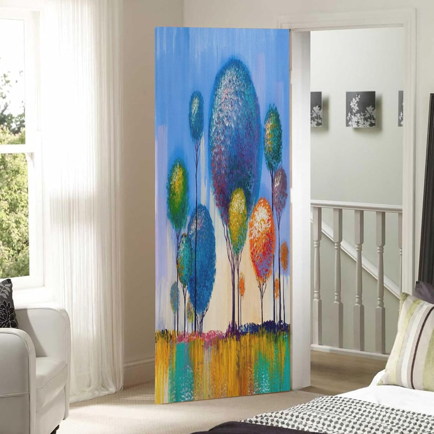 Susiyo Colorful Tree Halloween Door Cover Stretch Fabric Door Decoration for Home and Party