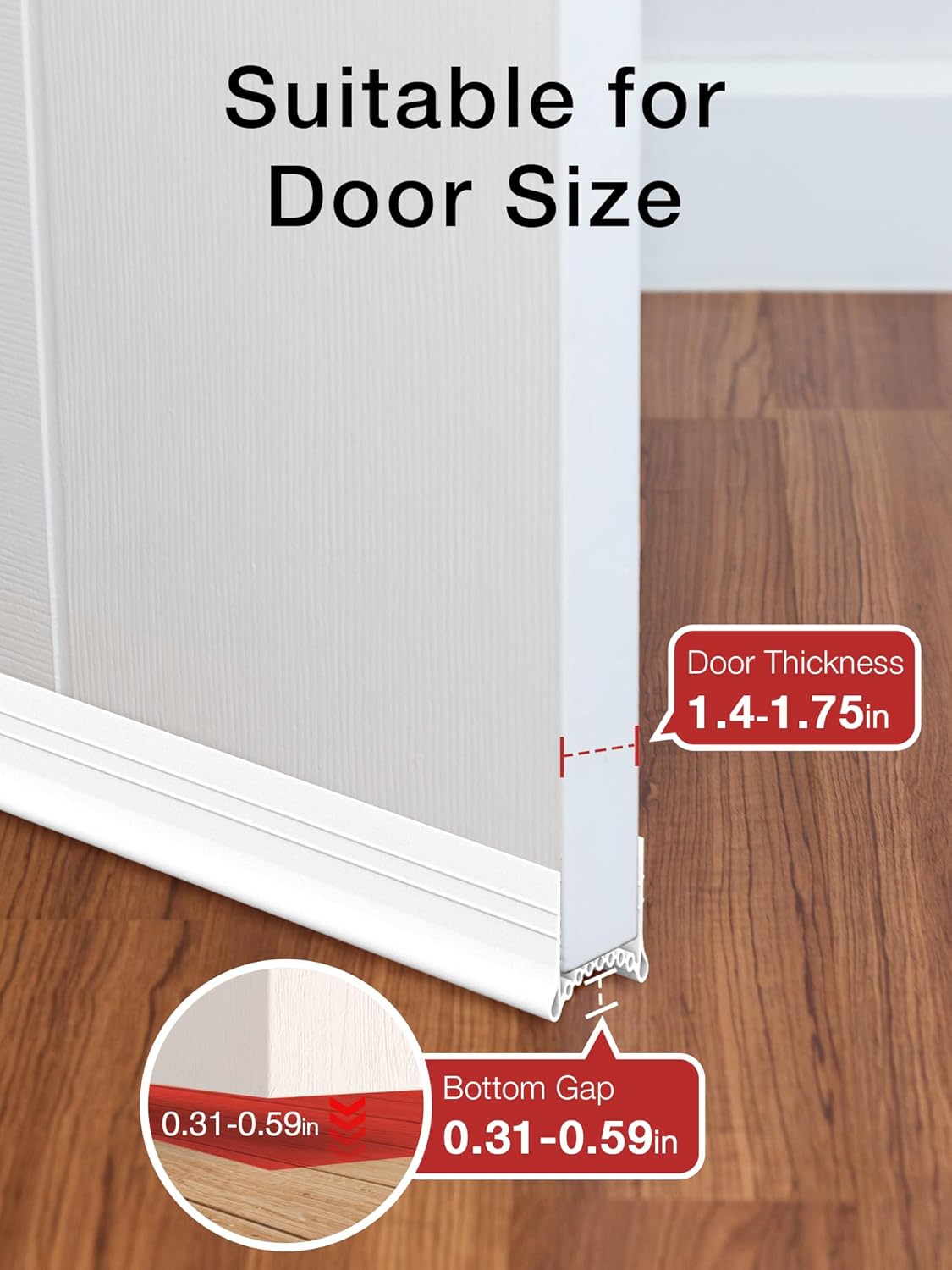 SUNMON 39in Silicone Door Draft Stopper White