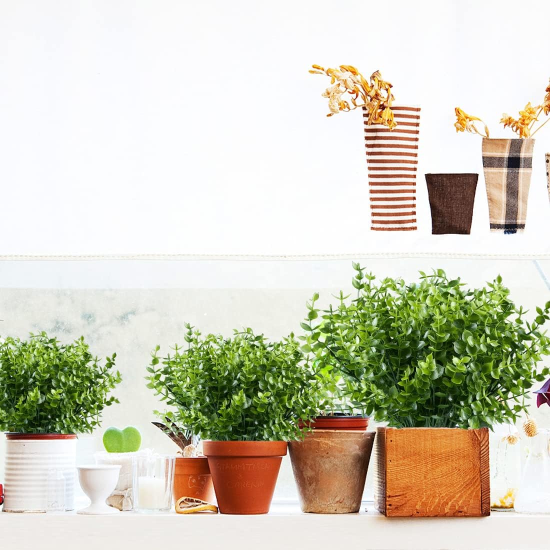 JOYGAR Artificial Eucalyptus Plant Set 8 Bundles