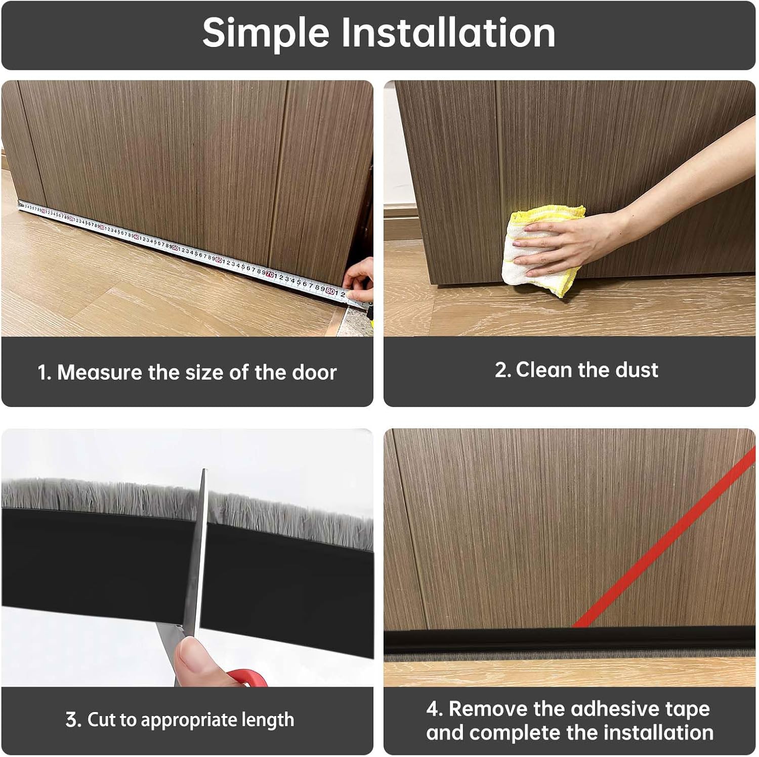 Self-Adhesive Door Sweep with Brush for Bottom Seal Black 3937 Inch Length