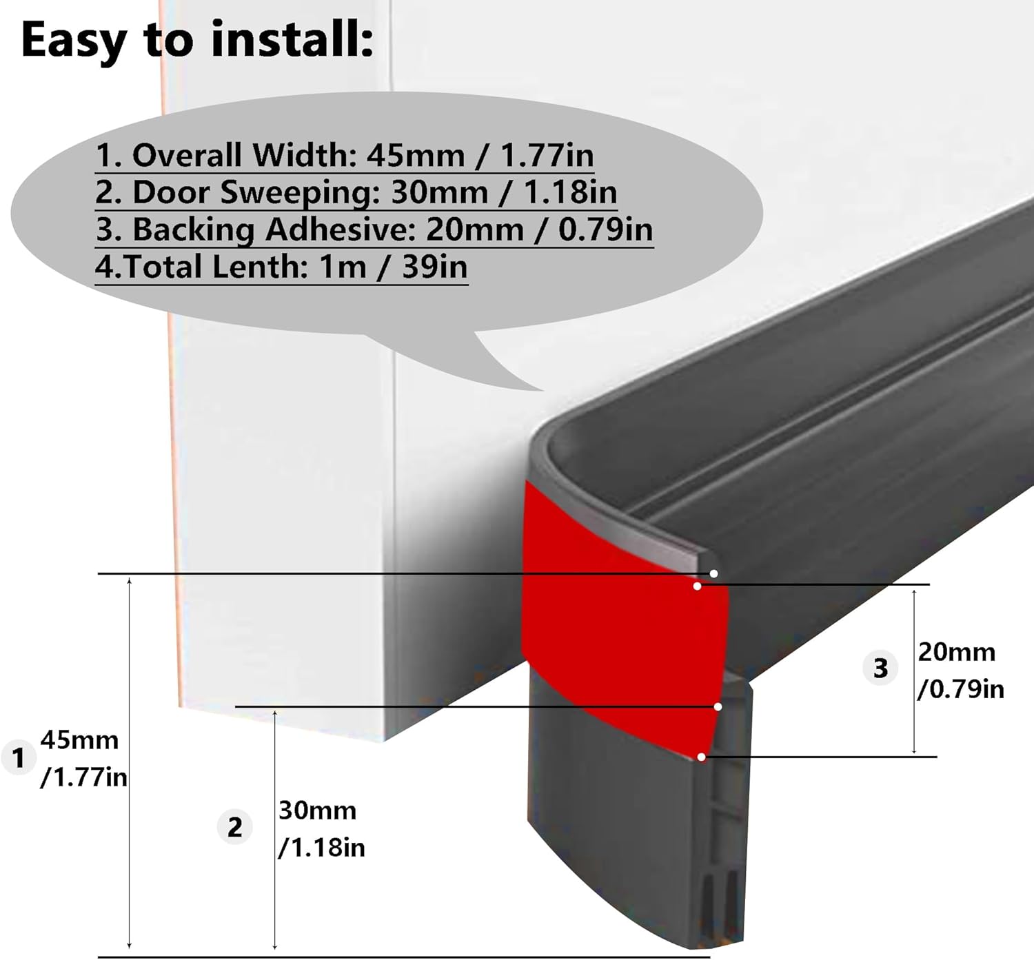 DOHUG Under Door Draft Stopper 39 Inch Door Blocker Black