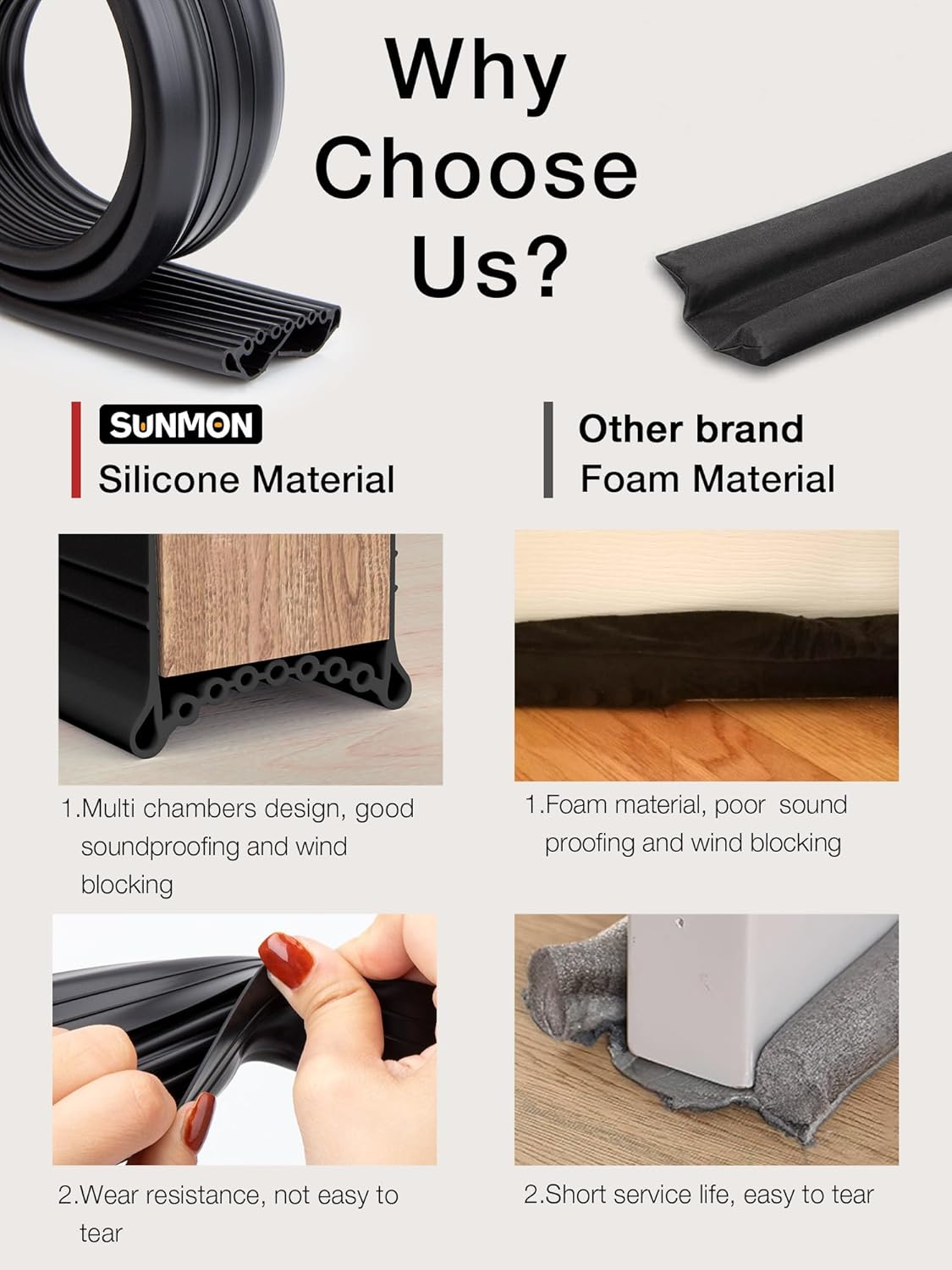 SUNMON 39in Door Draft Stopper Black