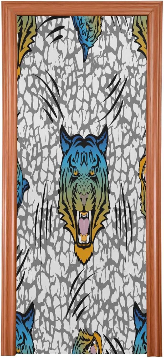 Susiyo Blue Head Tiger Halloween Door Cover Stretch Fabric Decoration