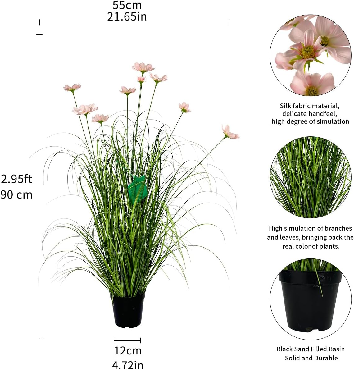 35 Inch Artificial Tall Grass with Pink Cosmos Flowers 2 Pack