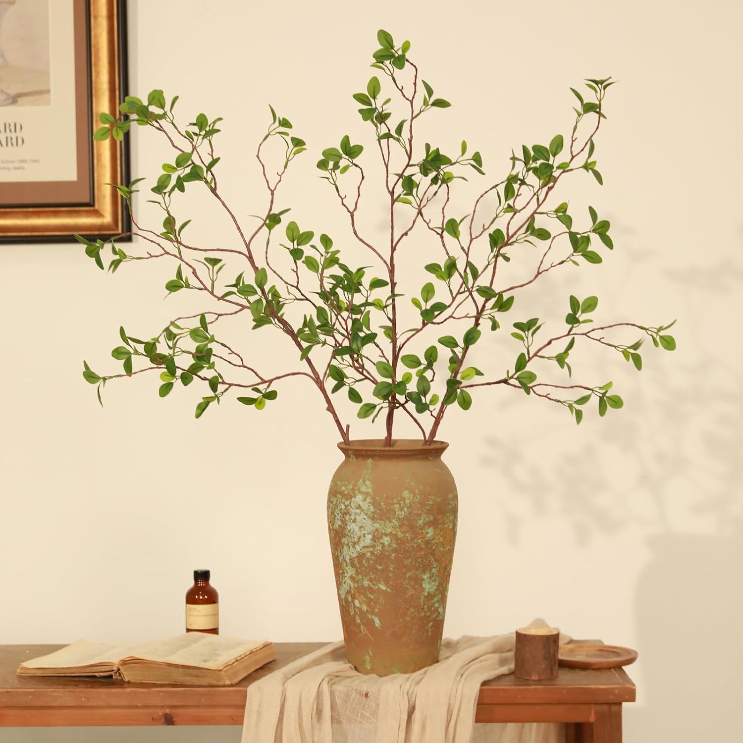 Floweroyal 3pcs Artificial Greenery Stems Faux Ficus Branches for Vase Filler