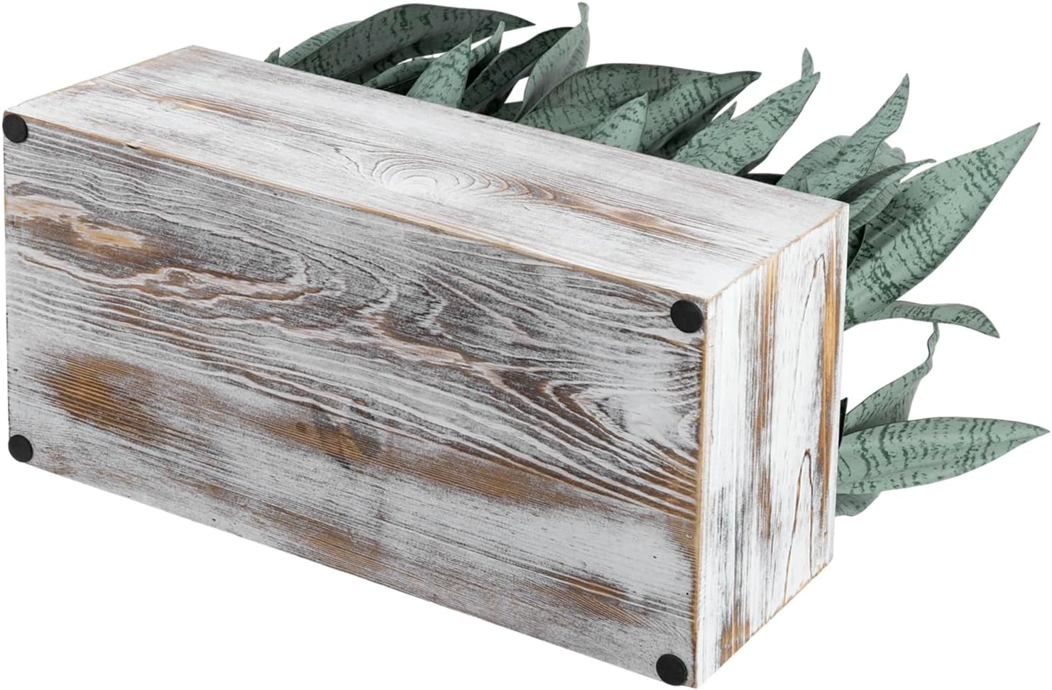 MyGift 15-Inch Artificial Snake Plant Centerpiece in White Wood Planter
