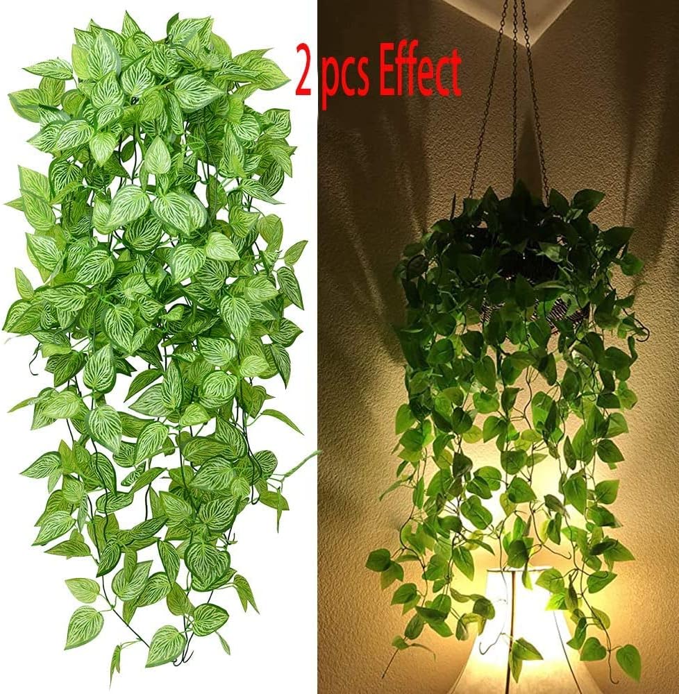 HANDIC Artificial Hanging Plants 2pc Green Ivy Faux Plant Set