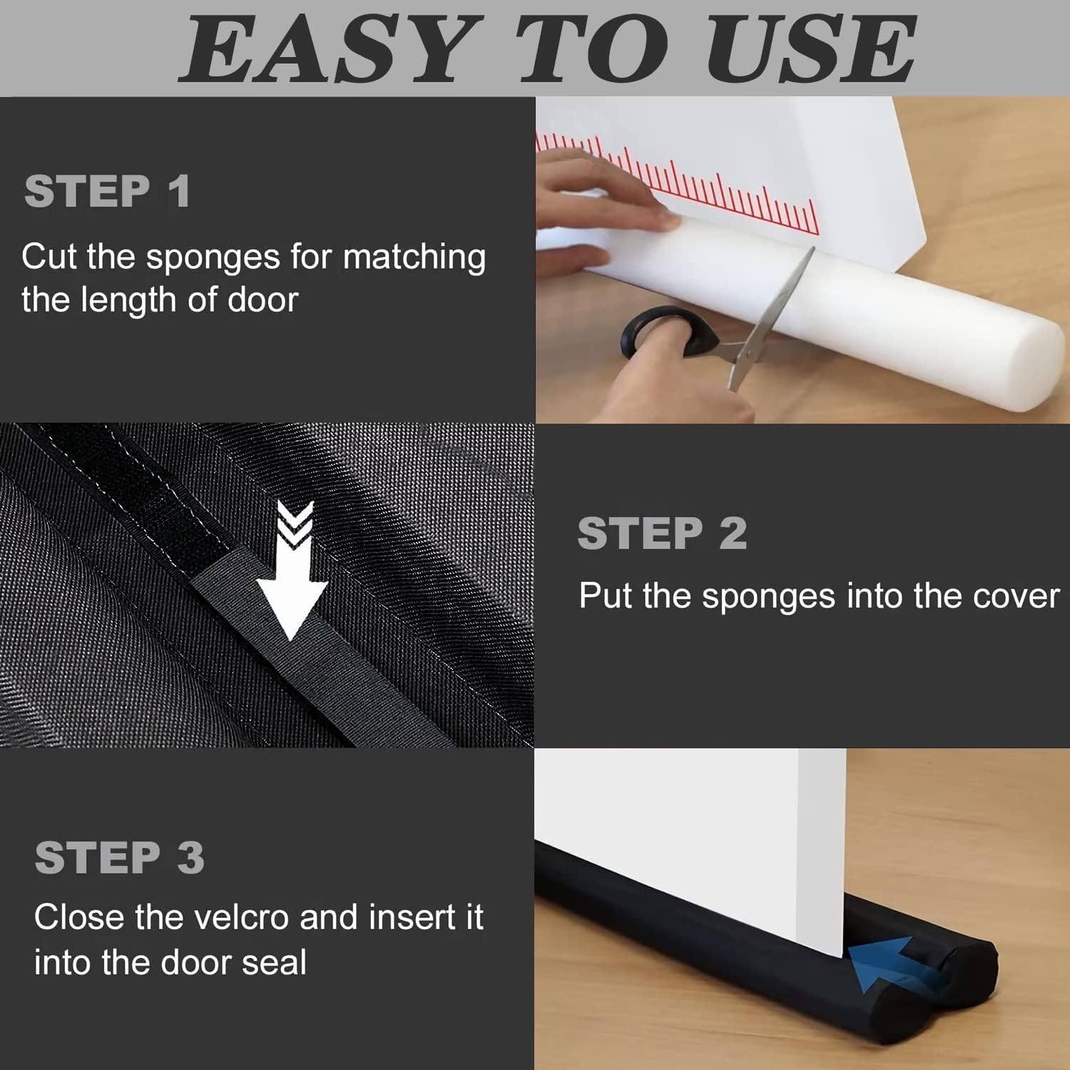 Door Draft Stopper 30-36 Black for Bottom of Door