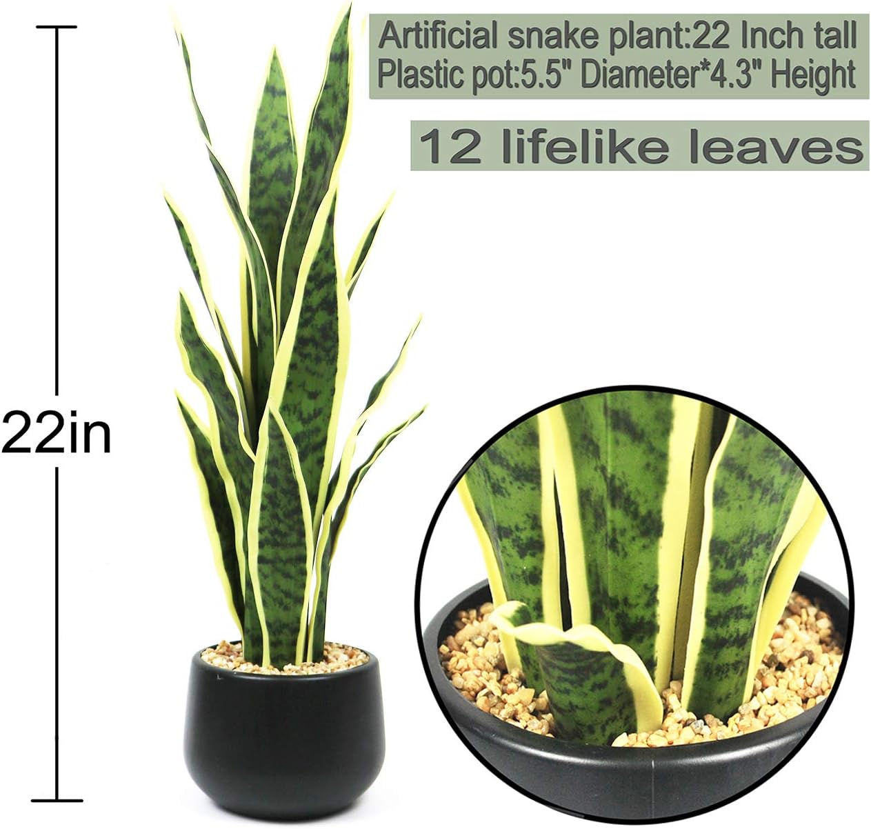 Beebel Artificial Snake Plant 22 Inch Potted Decor